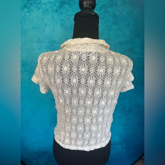 Vintage LIA Ivory Textured Lace Button Up Made in USA - Picture 3 of 6